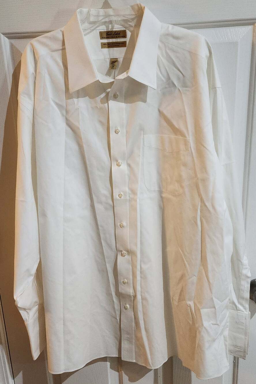 Roundtree & Yorke Gold Label Dress Shirt Mens 18.5 36 Tall White Non-Iron French